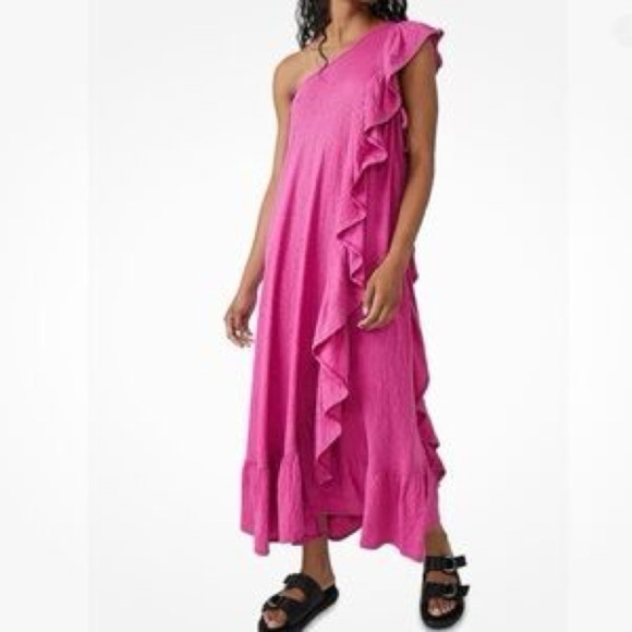 Free People Beach One-Shoulder Fuchsia Dress size large - Picture 8 of 9
